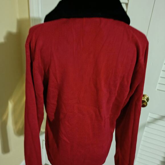 VTG Faux Fur Collar L Red Cardigan Sweater Kathie Lee Collection Cotton Blend - Picture 8 of 13